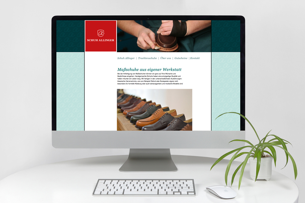 Desktop Layout einer responsiven Website für Schuh Allinger