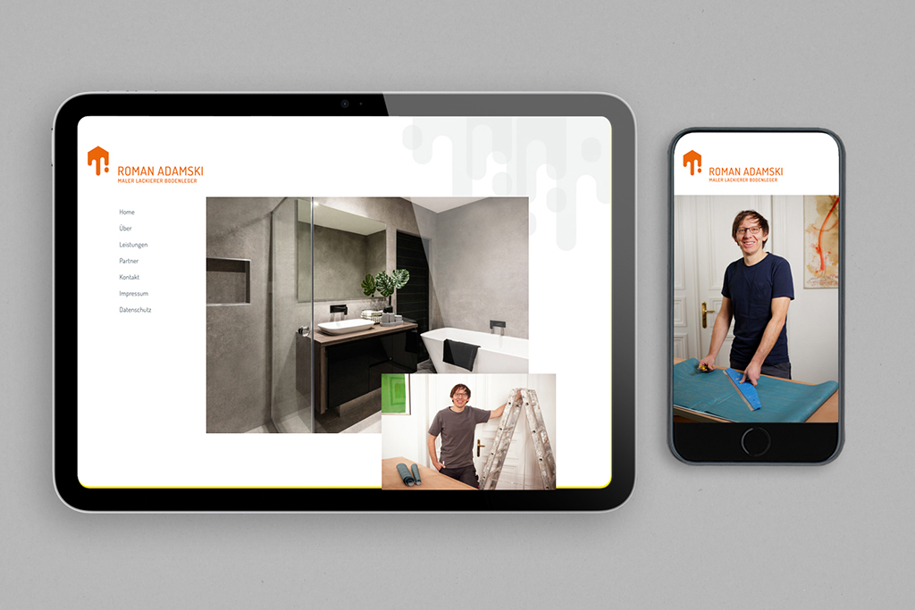 Website für einen Handwerker, Ansicht auf dem Tablet und Handy