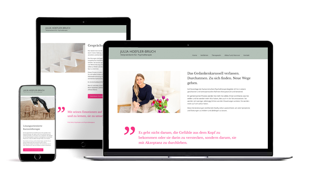 Webdesign, Ansicht auf Handy, Tablet und Desktop Computer