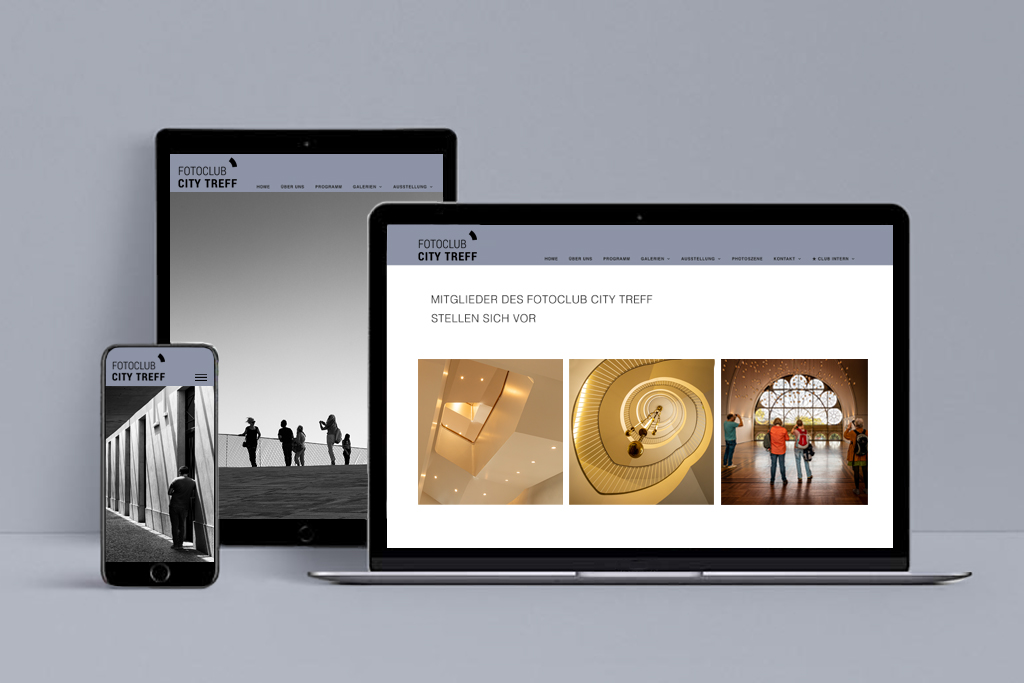 Webdesign für einen Kölner Fotoclub angezeigt auf verschiedenen Displays