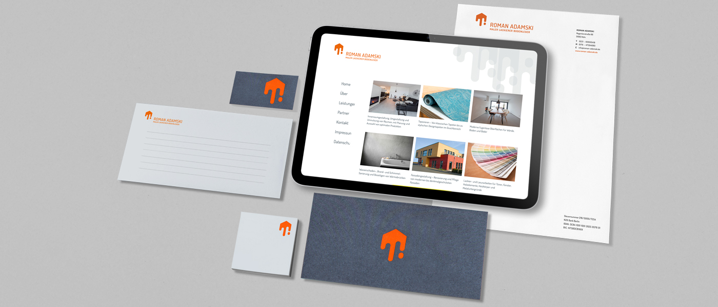 Corporate Design mit Drucksachen und Website für einen Handwerksbetrieb