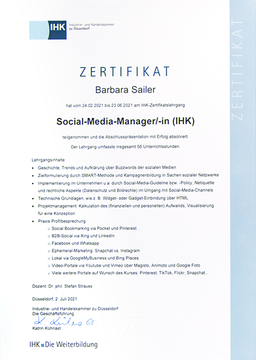 Social Media Manager Zertifikat der IHK Köln