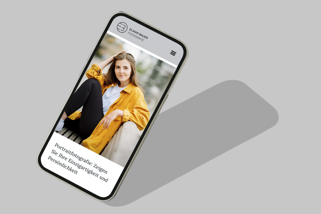Startseite einer Website für Businessfotografie auf dem Handy – Beispiel für Branding, Corporate Design und Webdesign für Fotografen in Köln.
