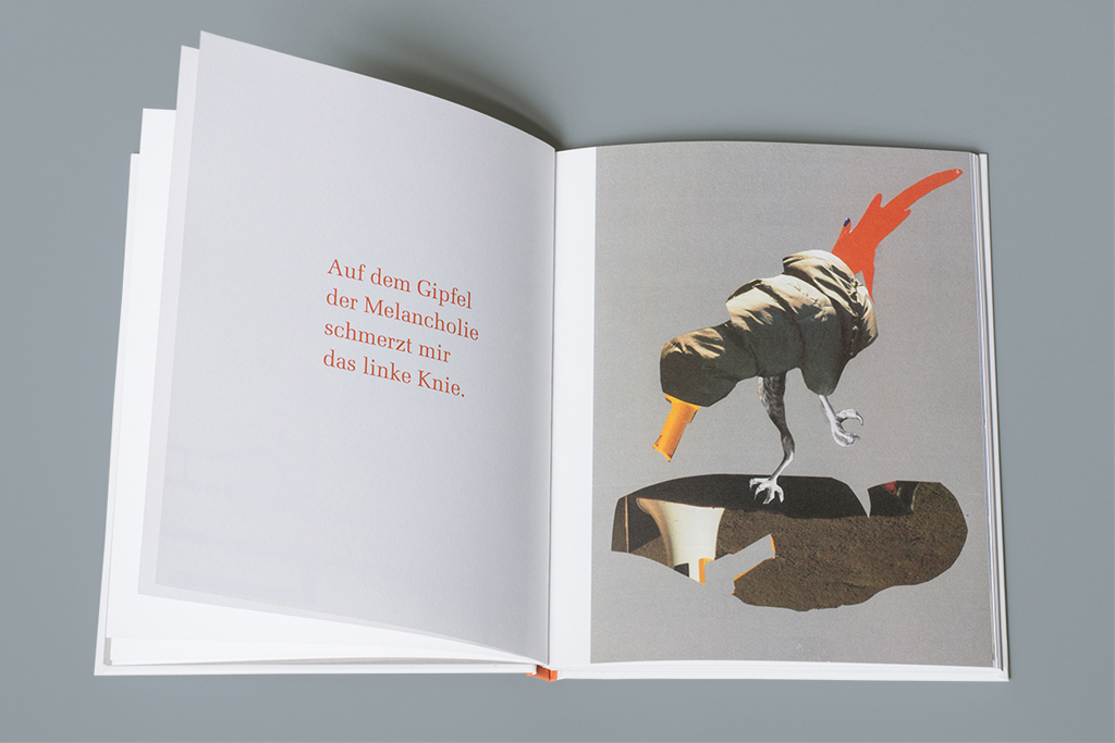 Aufgeschlagenes Kunstbuch mit Collagen und Texten von A. Ain