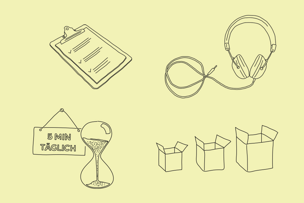 Vier charakteristische Illustrationen aus dem Corporate Design